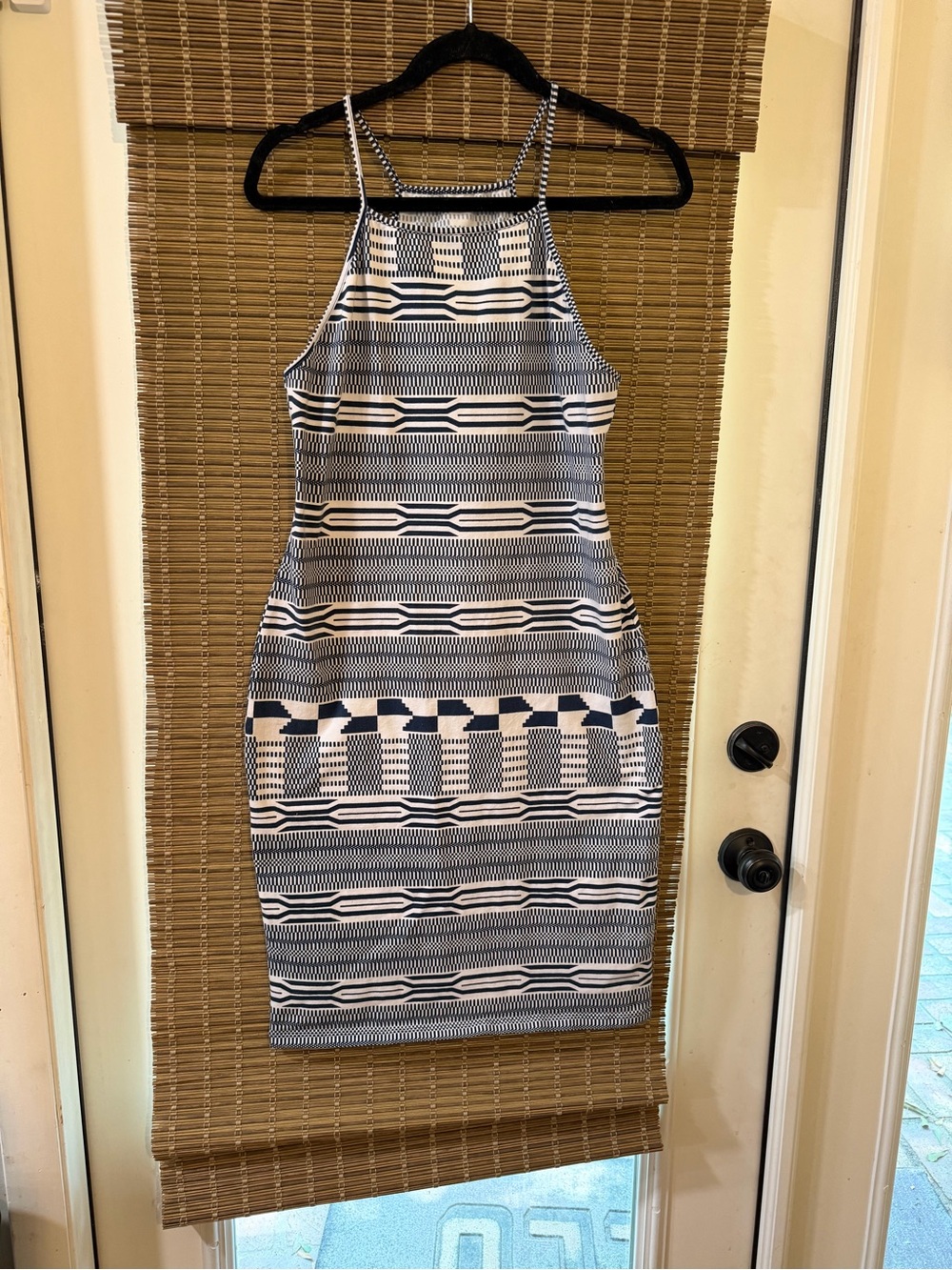 A12 Manners London Navy and White Striped Halter Midi Dress